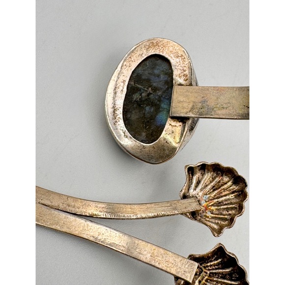 Silver Tone Faceted Labradorite Sea Shell Wrap Bangle Adjustable Boho Bracelet - Picture 11 of 12